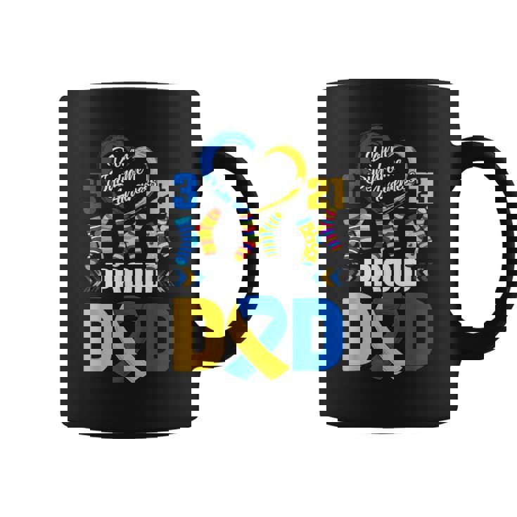 Proud Dad 321 Down Syndrome Awareness Yellow & Blue Ribbon Coffee Mug