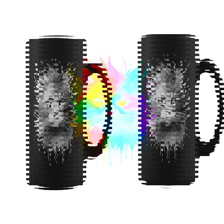Rainbow Cat Realistic Watercolor Cute Cat Paint Colorful Cat Coffee Mug