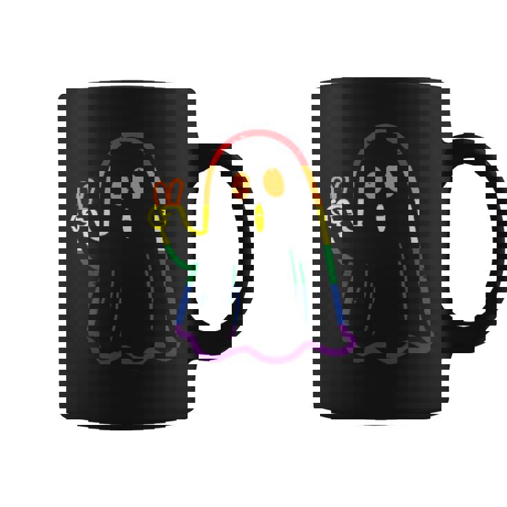 Rainbow LGBT Ghost Peace Sign Gay Pride Halloween Costume Graphic Print Coffee Mug