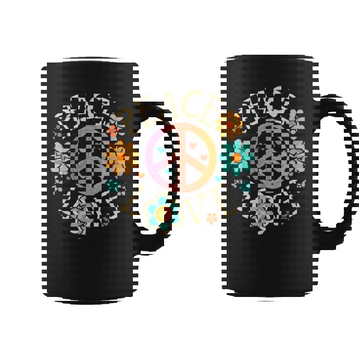 Retro 60s 70s Groovy Hippie Flowers Peace Sign Peace Love Graphic Print Coffee Mug