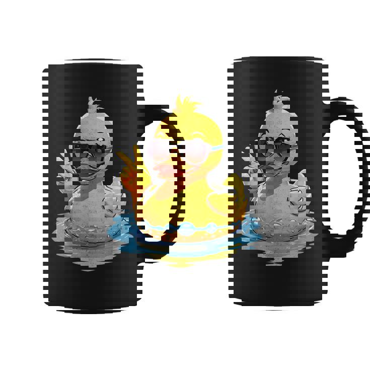 Retro Groovy Yellow Rubber Duck Peace Duck Lovers Coffee Mug