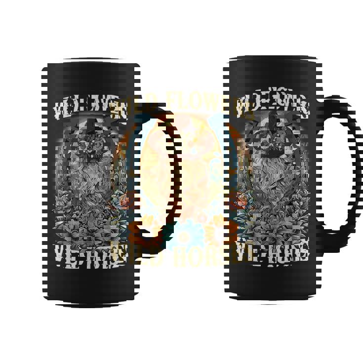 Retro Southern Sunset Cowgirl Wild Flowers Wild Horses Coffee Mug