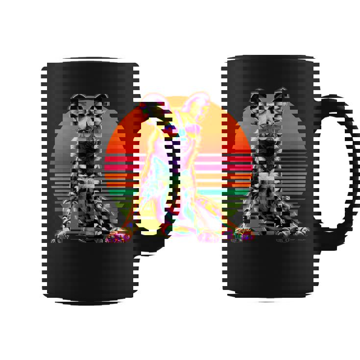 Retro Sunset Sunglasses African Wild Dog Painted Dog Graphic Print Coffee Mug