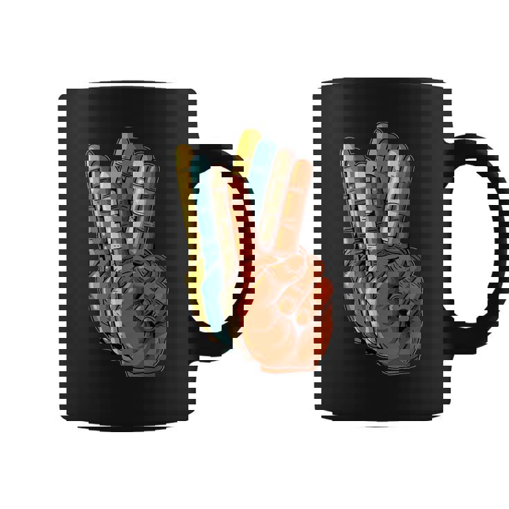 Signo De La Paz Amor Mano Dedo Signo De La Paz Retro Taza de café