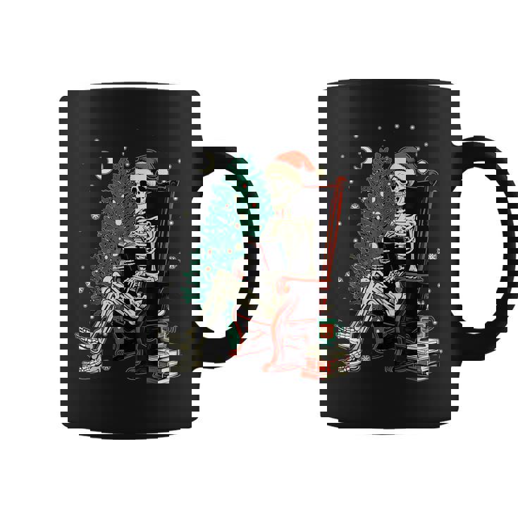 Skeleton Santa Christmas Tree Reading Book Book Worm Graphic Print Coffee Mug