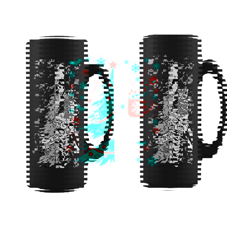 Sorta Merry Sorta Scary Christmas Skeleton Tree Santa Graphic Print Coffee Mug