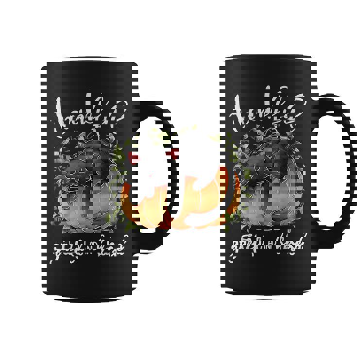 Thankful Grateful Blessed Pumpkin Cat Thanksgiving Day Graphic Print Coffee Mug