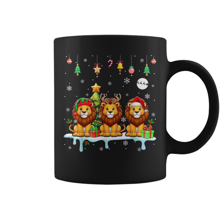 Three Santa Claus Reindeer Elf Lions Christmas Animal Lovers Children's Tassen