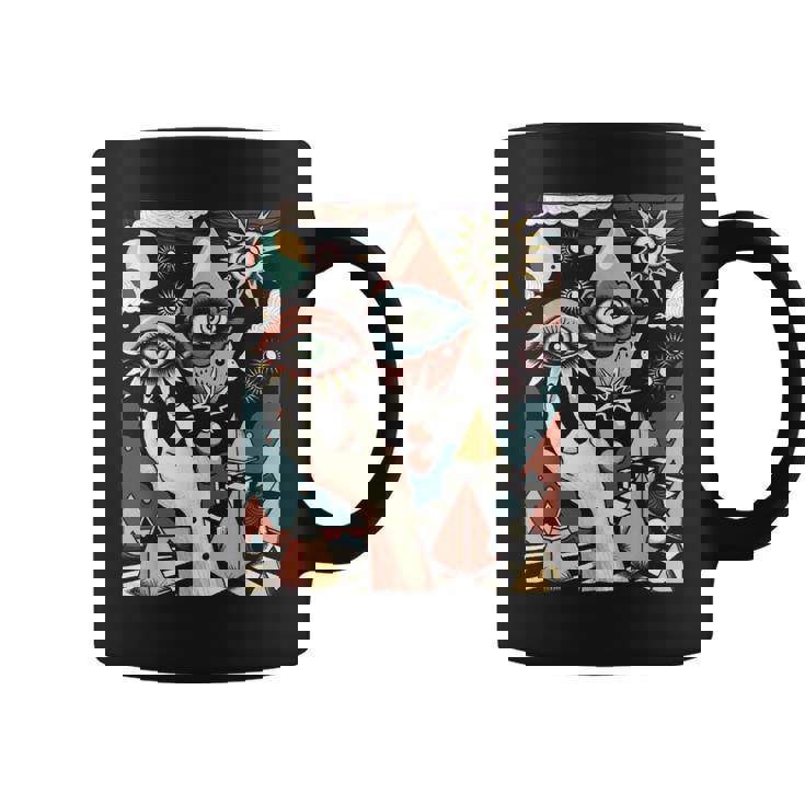 Vintage Abstracto Cuadros Surrealista Arte Ojos Pirámide Taza de café