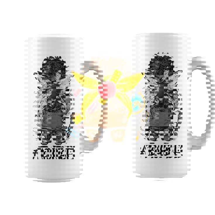 Afro Teacher Life Messy Bun Black African American Educator Coffee Mug