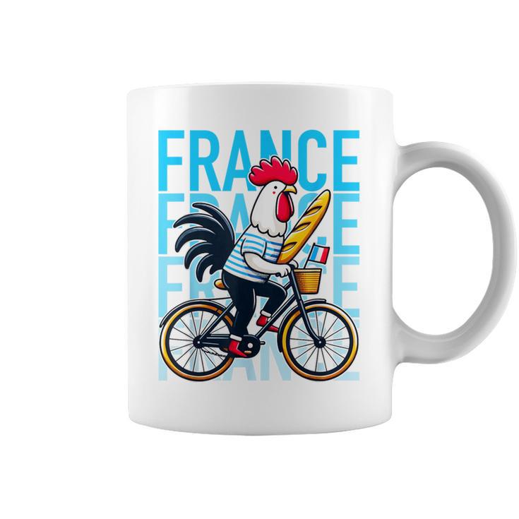 France Bicycle And Baguette Breton Stripes Rooster Tassen