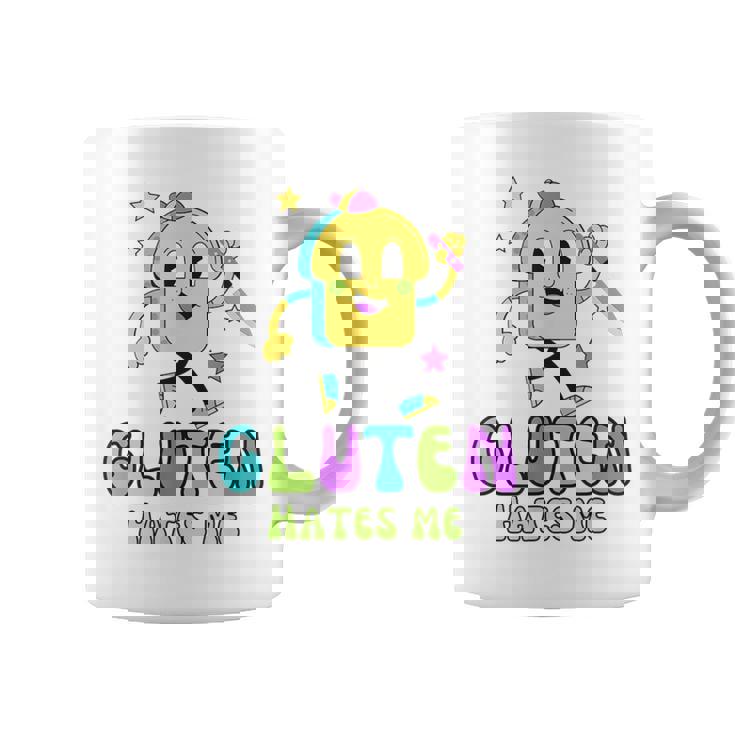 Gluten Hate Me Retrointage Divertido Dibujos Animados Taza de café