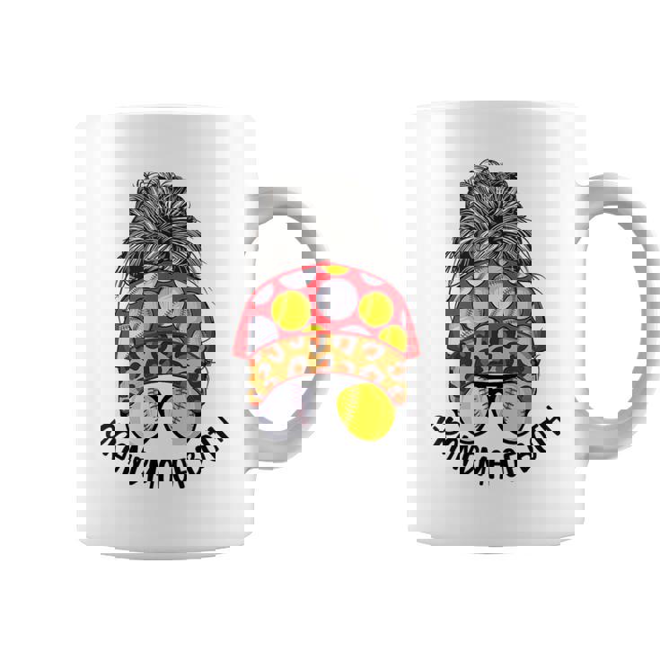 Grandma Of Both Messy Bun Softball Baseball Grandma Coffee Mug