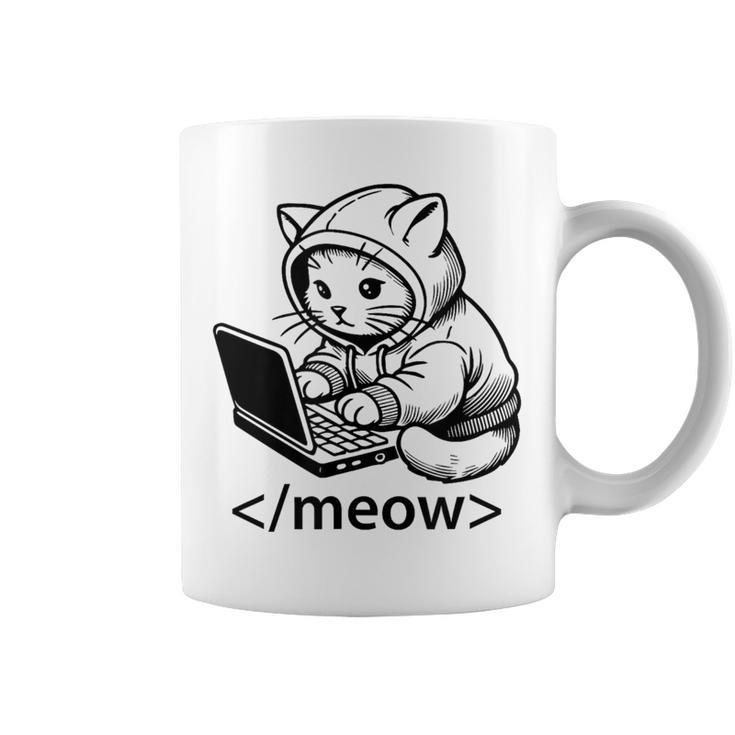 Kitten Developer Meow Code Block Laptop Cat Hacker Divertido Taza de café