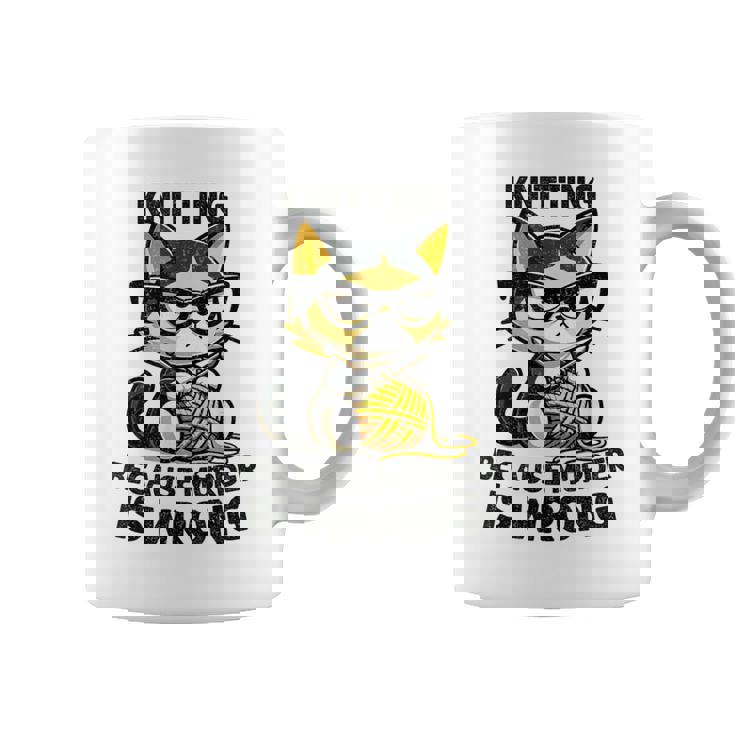 Kitten Knitting Because Murder Is Wrong Cat Graphic Print Coffee Mug