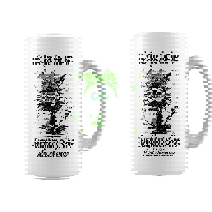 Mental Health Warrior Awareness Black Cat Brain Illness Coffee Mug