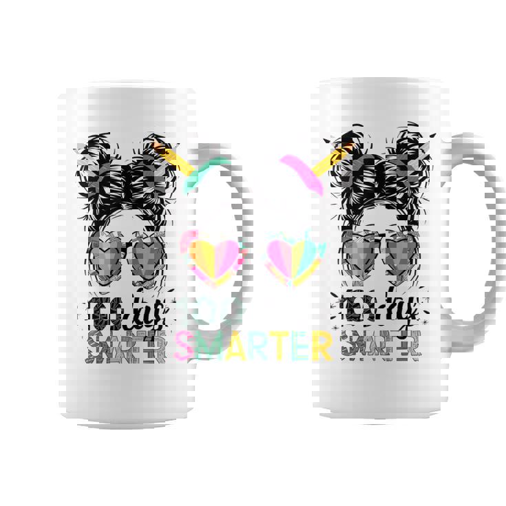 Messy Hair Bun 100 Days Smarter 100Th Day Of School Kid Girl Coffee Mug