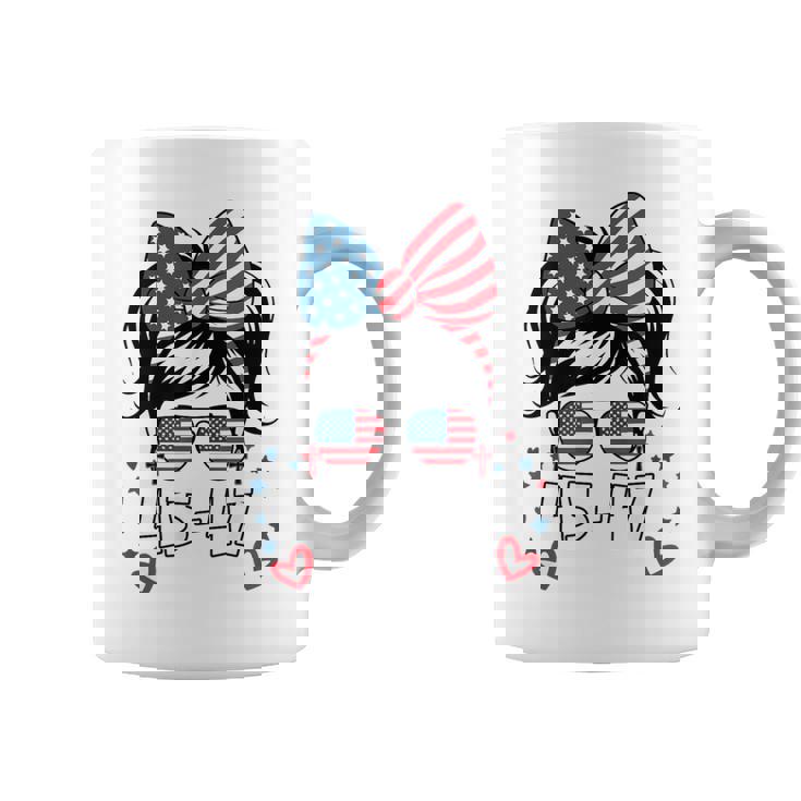 N Girl 45-47 Trump Messy Bun 2024 Usa Flag Youth Coffee Mug