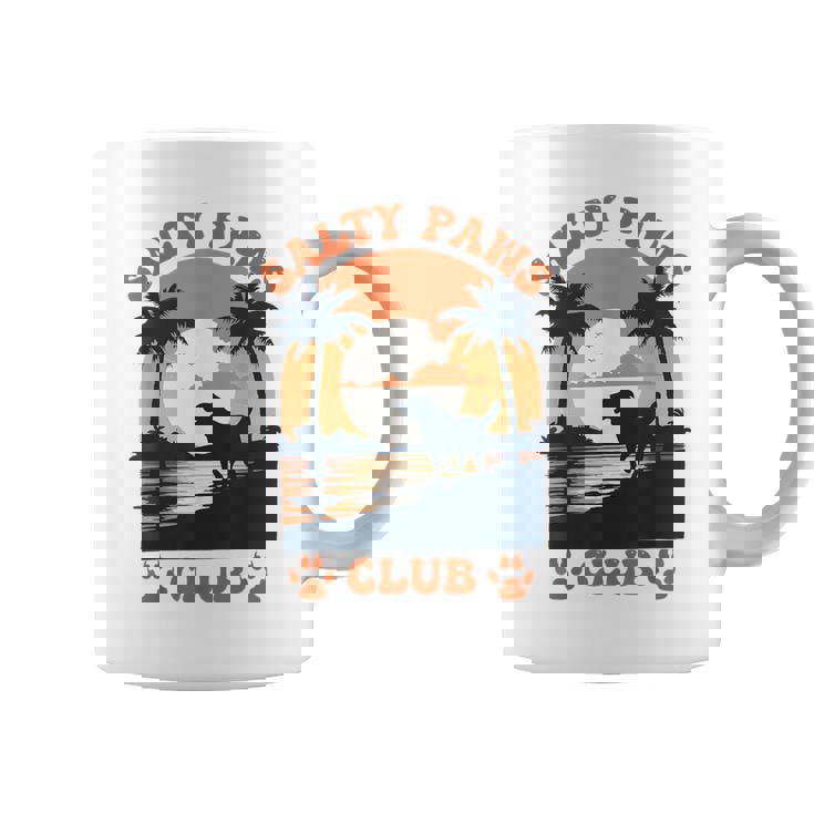 Retro Dog Beach Day Salty Paws Print Summer Ocean Sunset Graphic Print Coffee Mug