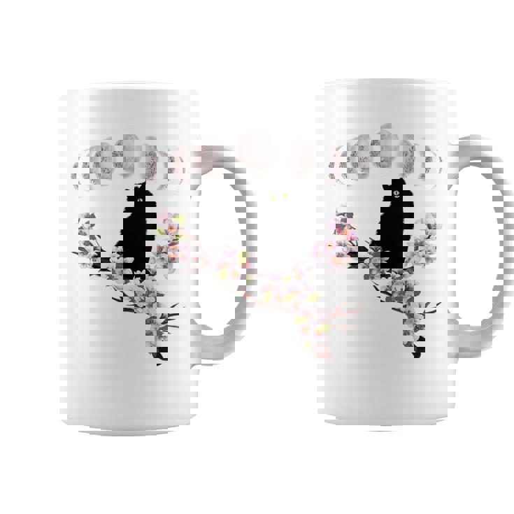 Sakura Chat Noir Fleurs Fleurs De Cerisier Phases Lunaires Tasse