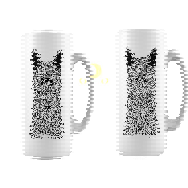 Vaporwave Cat And Moon For Cats Lover Manche Longue Tasse