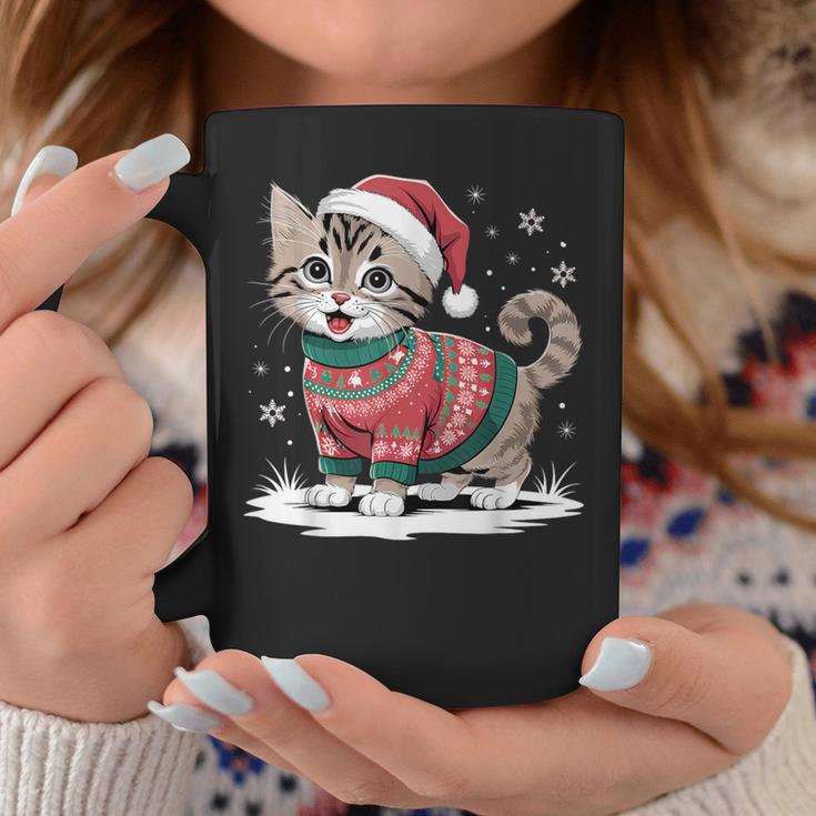 Cat Wearing Ugly Christmas Jumper And Santa Hat Cute Kitten Tassen Lustige Geschenke