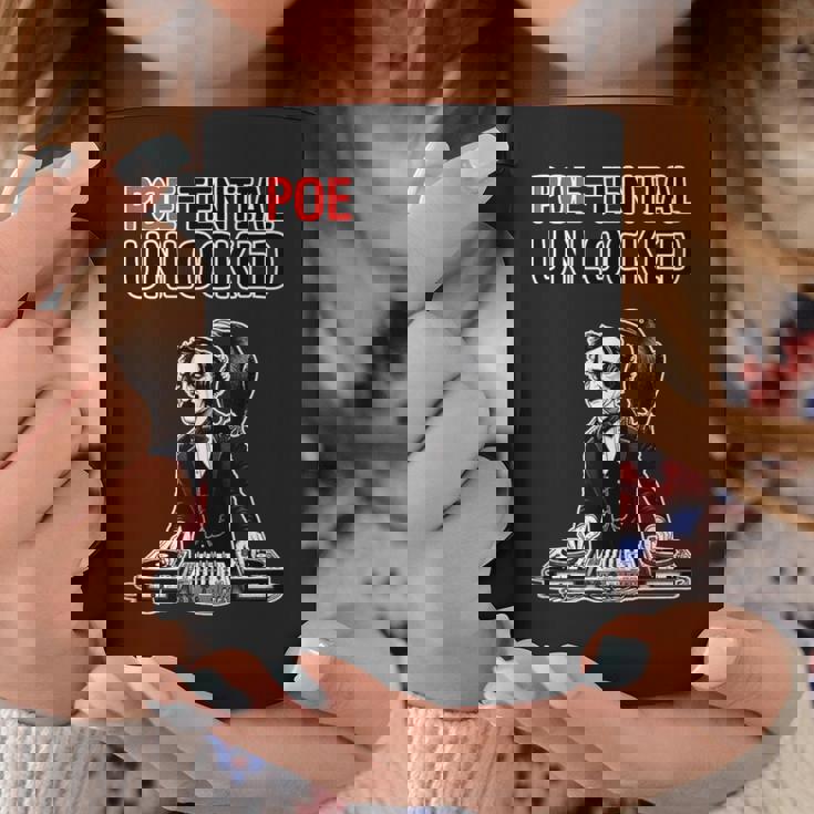 Edgar Allan Poe Dj Humor Literario Poe-Tential Unlocked Sin Mangas Taza de café Regalos divertidos