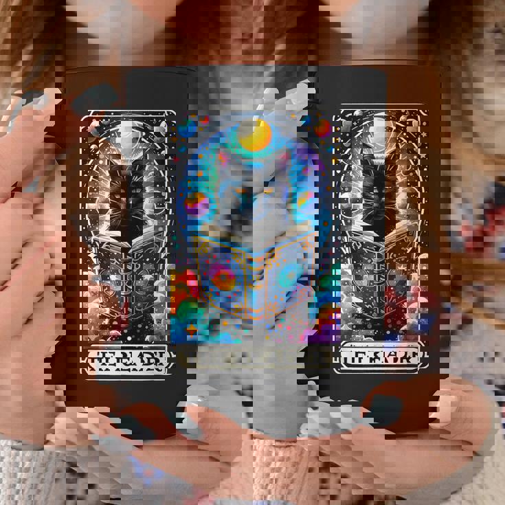 El Lector Tarot Card Cat Libros Amantes Taza de café Regalos divertidos