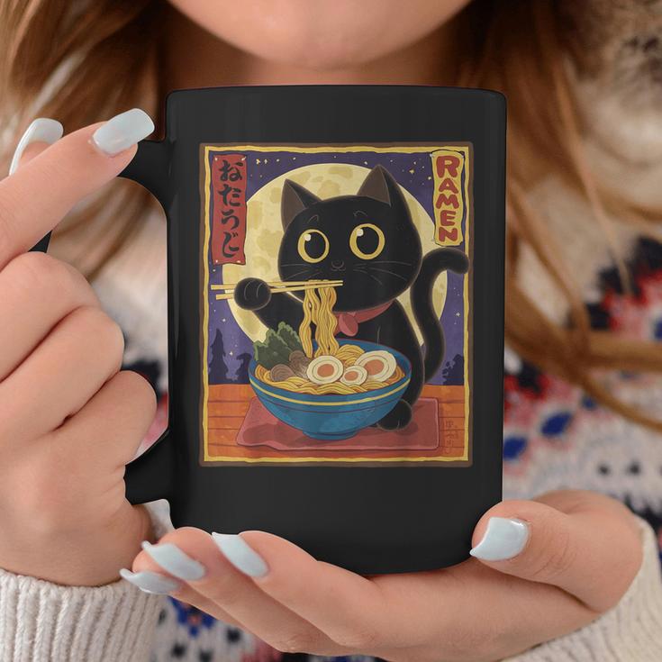 Gato Kawaii Comiendo Fideos Ramen Anime Amantes Taza de café Regalos divertidos