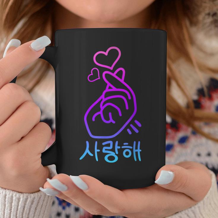 K-Pop Finger Heart Gesture Korean Letters Saranghae Tassen Lustige Geschenke