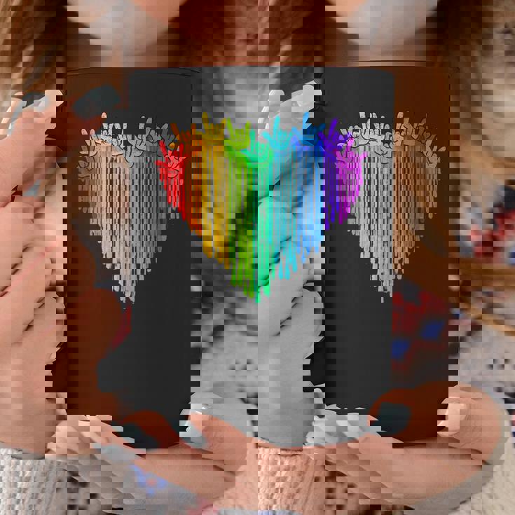 LGBTQ Pride I Love You Hand Sign Rainbow Heart ASL Ally Graphic Print Coffee Mug Unique Gifts