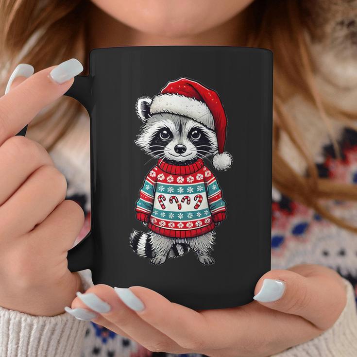 Raccoon Ugly Sweater Santa Hat Christmas Tassen Lustige Geschenke