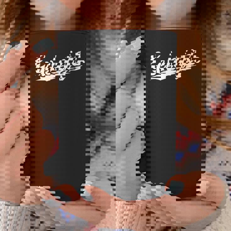 Retro Swoosh Job Title Geologist Taza de café Regalos divertidos