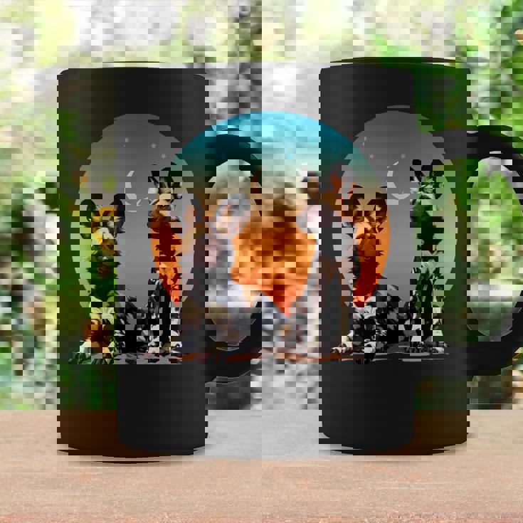 African Painted Wild Dogs Sunset Moon Wild Dog Lovers Graphic Print Coffee Mug Gifts ideas