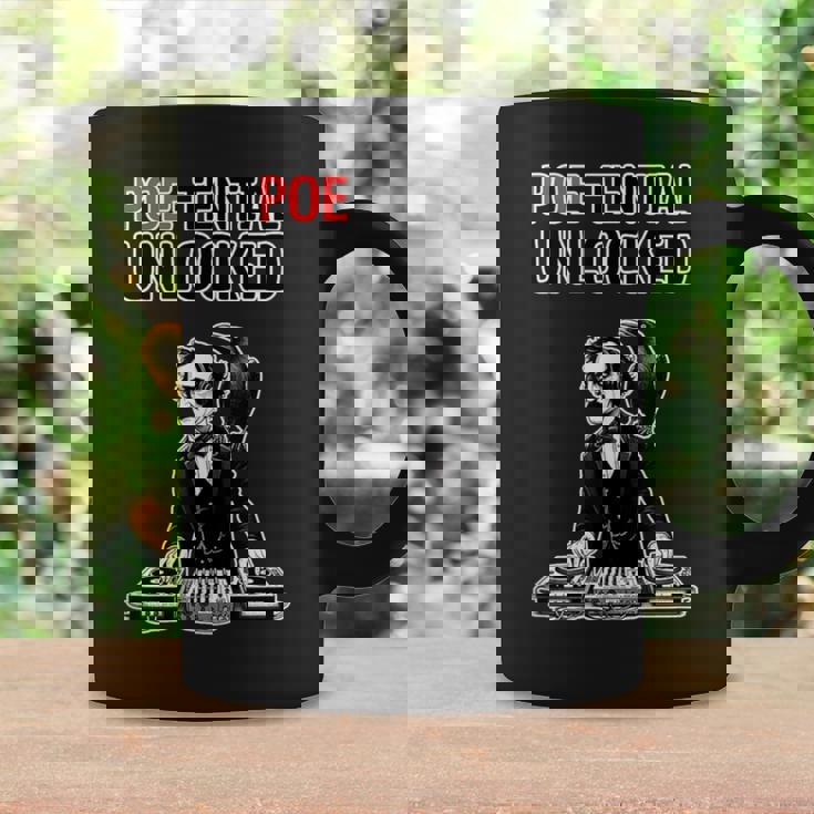 Edgar Allan Poe Dj Humor Literario Poe-Tential Unlocked Sin Mangas Taza de café Ideas de regalos