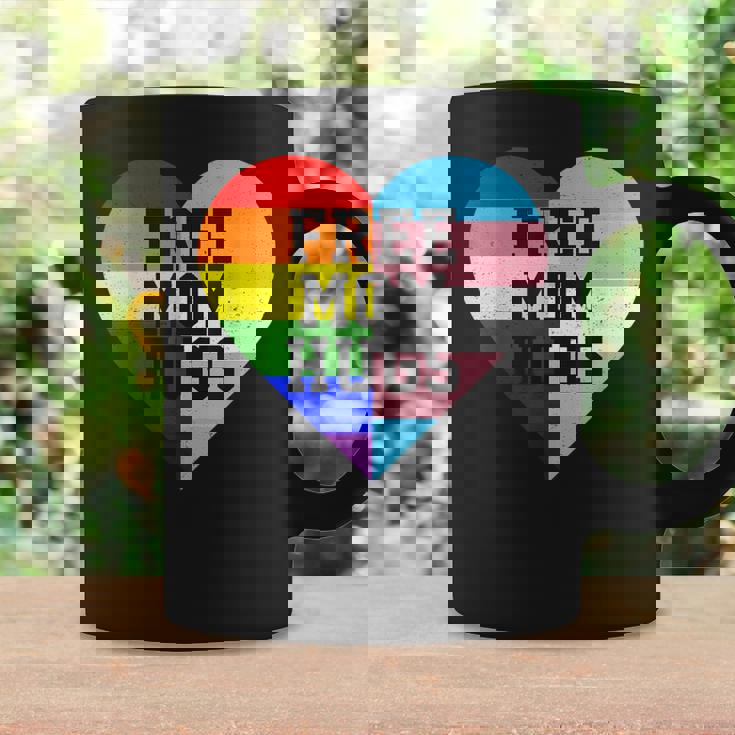 Free Mom Hugs Rainbow LGBT Gay Pride Transgender Flag Heart Graphic Print Coffee Mug Gifts ideas