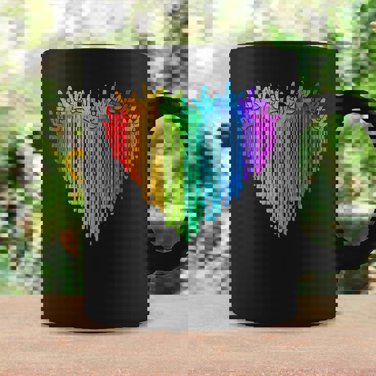 LGBTQ Pride I Love You Hand Sign Rainbow Heart ASL Ally Graphic Print Coffee Mug Gifts ideas