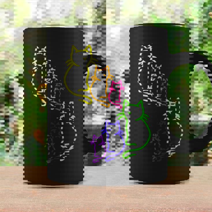 Multicolor Arco Iris Gatos Familiaintage Gato 80 90 Retro Taza de café Ideas de regalos
