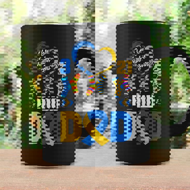 Proud Dad 321 Down Syndrome Awareness Yellow & Blue Ribbon Coffee Mug Gifts ideas