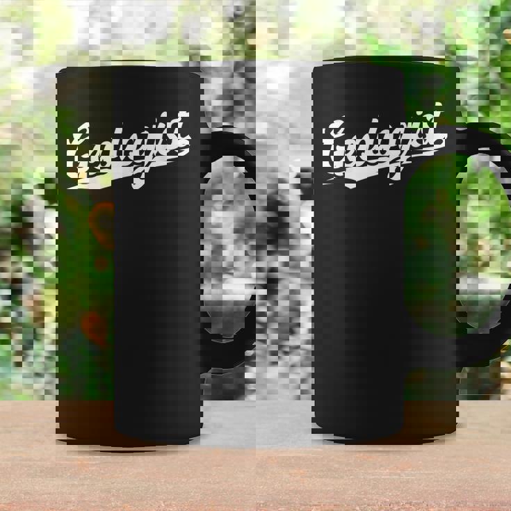 Retro Swoosh Job Title Geologist Taza de café Ideas de regalos