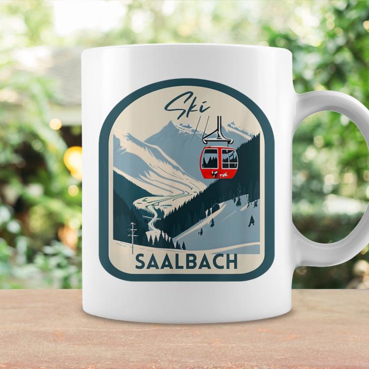 Ski Saalbach Retrointage Style Saalbach Skiing Gray Tassen Geschenkideen