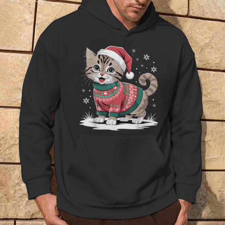 Cat Wearing Ugly Christmas Jumper And Santa Hat Cute Kitten Kapuzenpullover Lebensstil