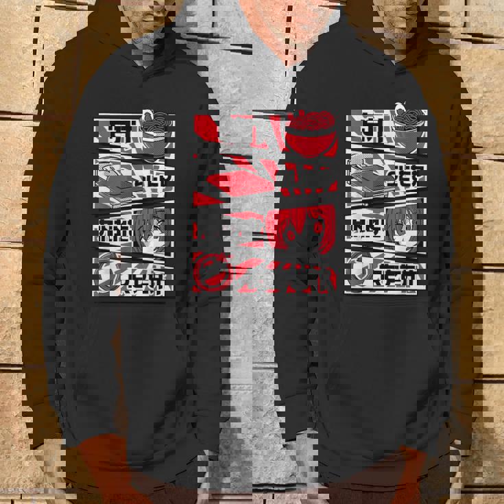 Eat Sleep Anime Repeat Kawaii Otaku Manga Japan Fan Kanji Sudadera Estilo de vida