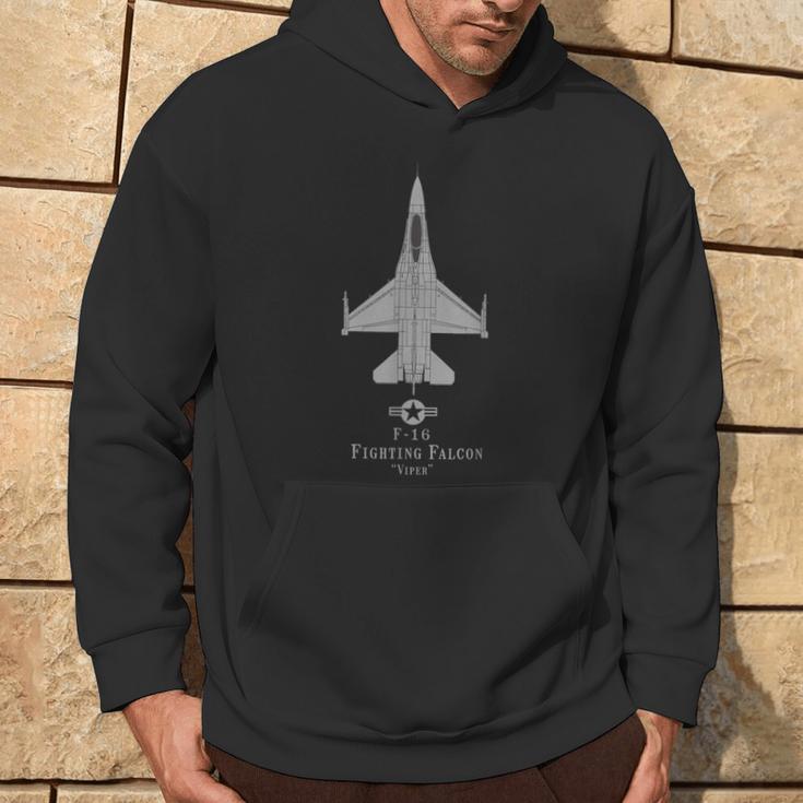 F-16 Fighting Falcon Tech Drawing Military Plane Kapuzenpullover Lebensstil