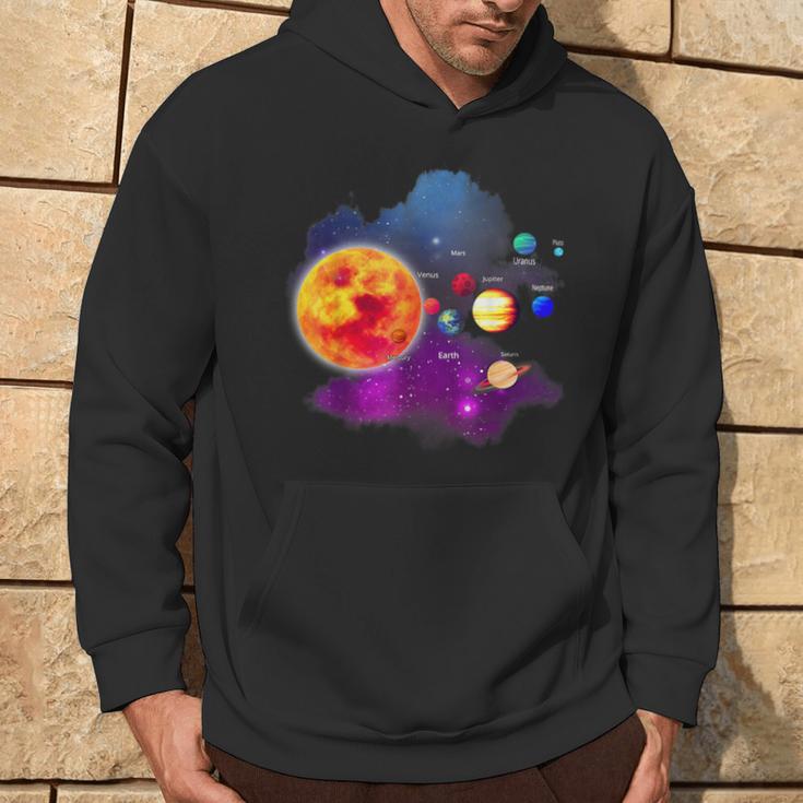 Solar System Motif With Sun Planets Stars Galaxies Kapuzenpullover Lebensstil