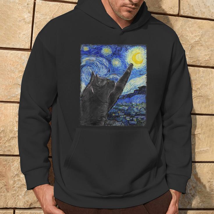 Starry Night Catan Gogh Cat Kapuzenpullover Lebensstil