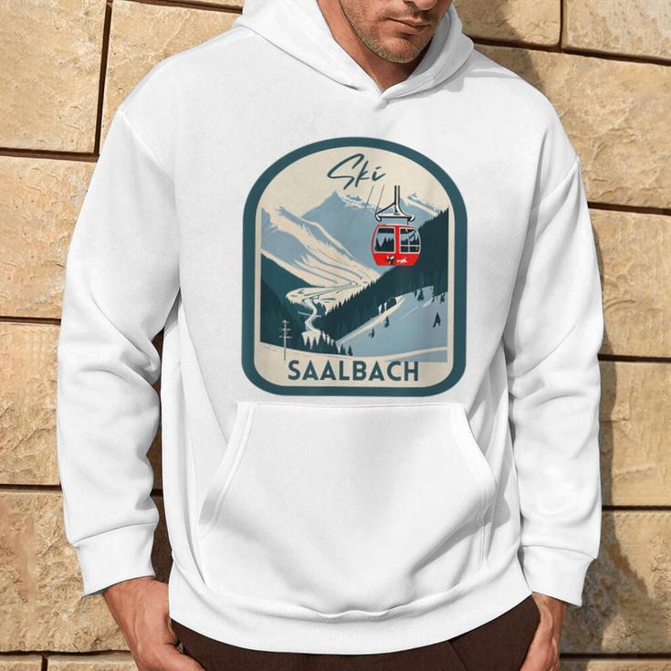 Ski Saalbach Retrointage Style Saalbach Skiing Gray Kapuzenpullover Lebensstil