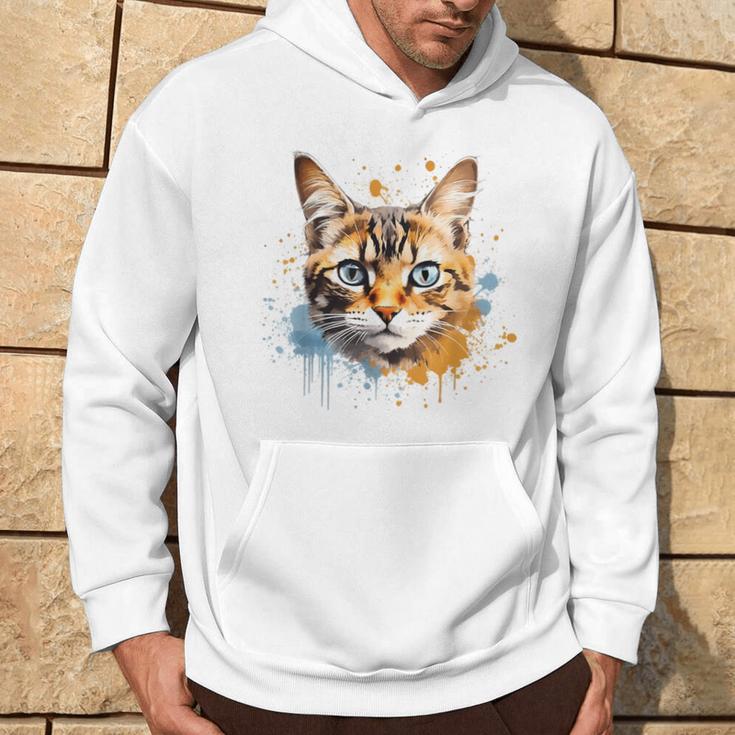 Watercolour Cat Portrait Adorable Animal Lover Gray Kapuzenpullover Lebensstil