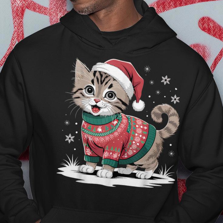 Cat Wearing Ugly Christmas Jumper And Santa Hat Cute Kitten Kapuzenpullover Lustige Geschenke