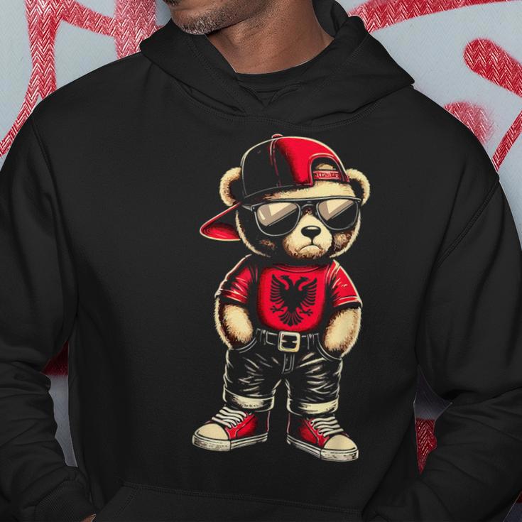 Cool Albanischer Teddybär Albanien Flagge Outfit Street Kapuzenpullover Lustige Geschenke